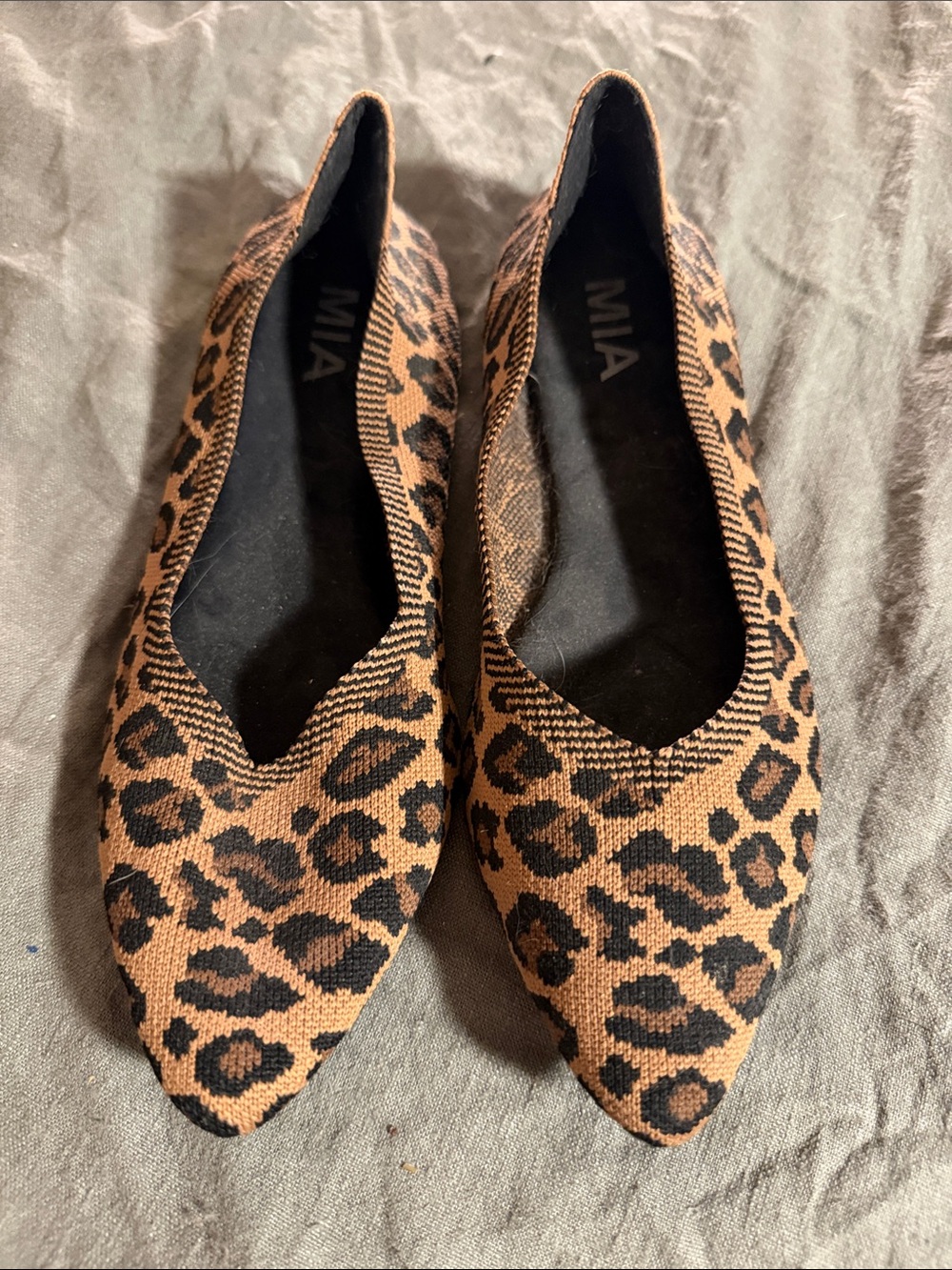 MIA Leopard-Print Pointed Flats in Brown and Black